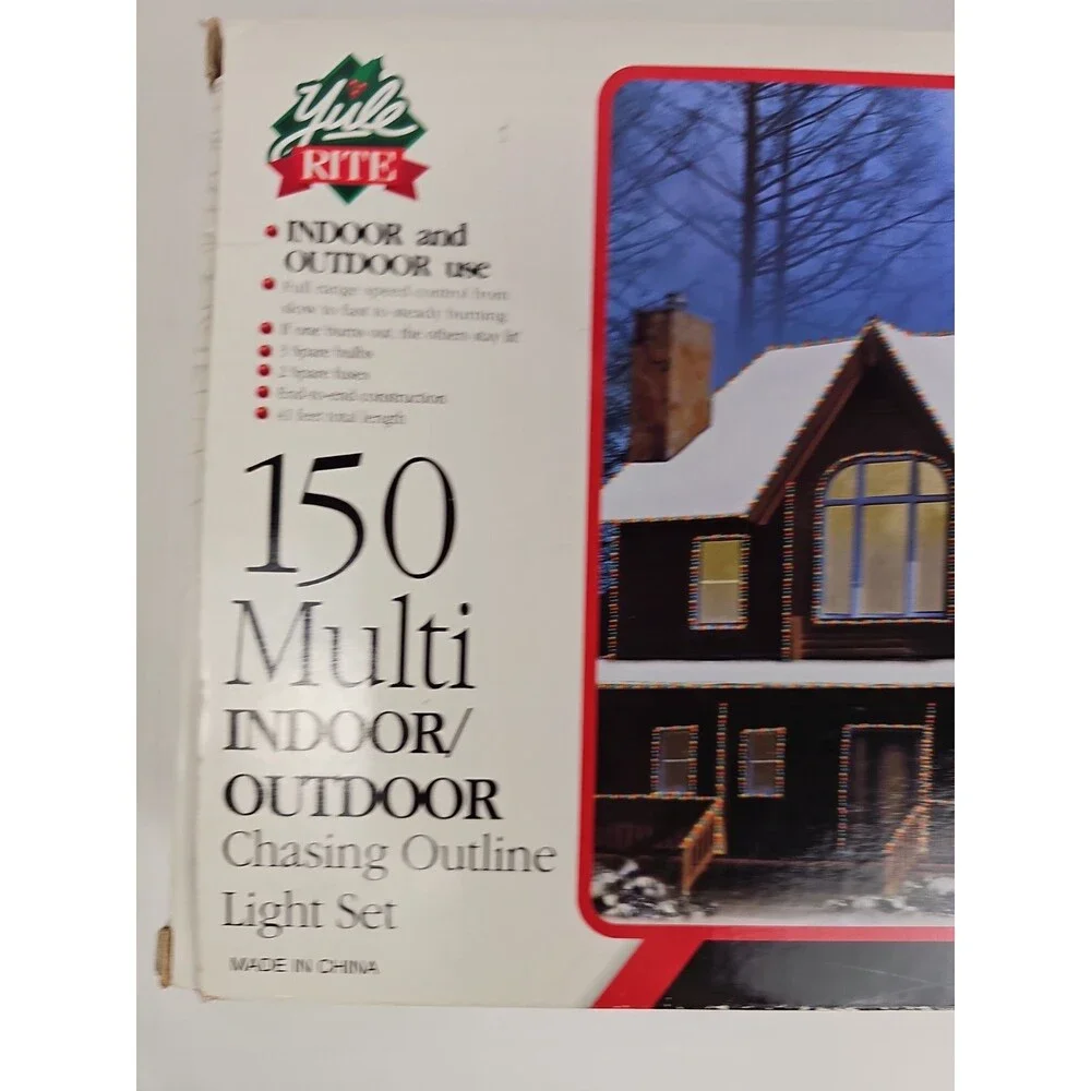 VTG Yule Rite 150 Multi Chasing Outline Christmas Light Set NIB Indoor Outdoor
